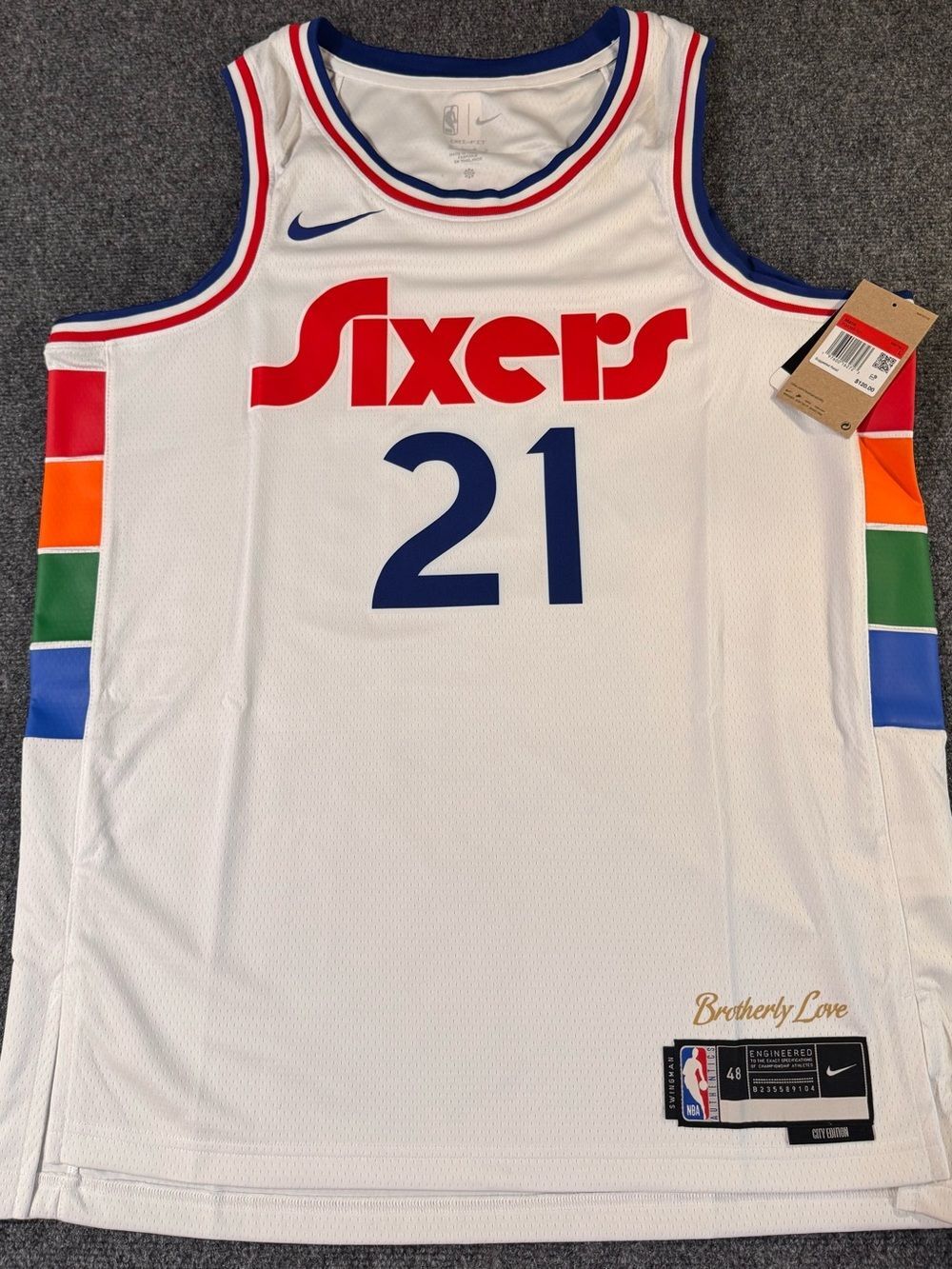 NWT - Nike\NBA White Sixers Embiid #21 Jersey with Red and Blue Accents